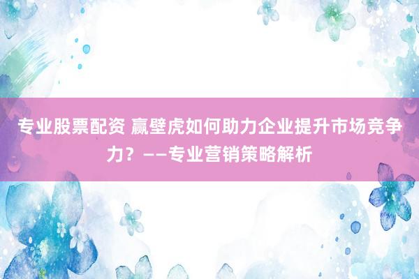 专业股票配资 赢壁虎如何助力企业提升市场竞争力？——专业营销策略解析