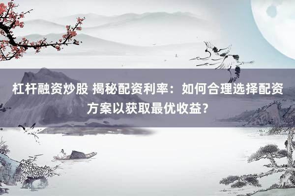杠杆融资炒股 揭秘配资利率：如何合理选择配资方案以获取最优收益？