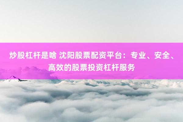 炒股杠杆是啥 沈阳股票配资平台:专业、安全、高效的股票投资杠杆服务