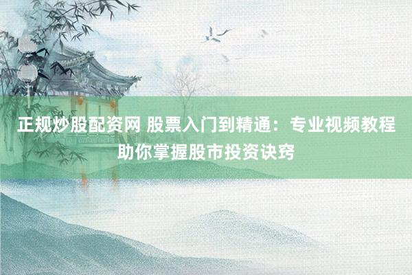正规炒股配资网 股票入门到精通:专业视频教程助你掌握股市投资诀窍